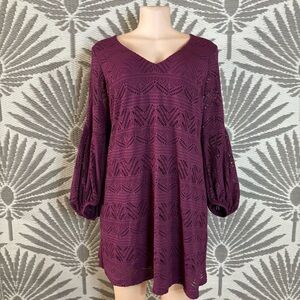 Boho Crochet Lace Mini Dress Babydoll Purple Bell Sleeve Cottagecore Festival M